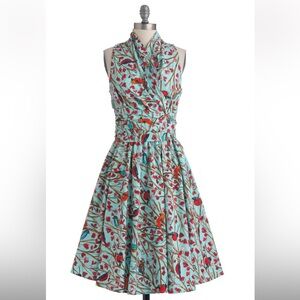 Modcloth Aqua and Red Birds Wrap Dress